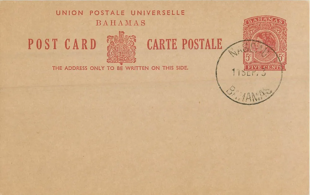 Bahamas — carta postal virgem — Union Postale Universelle, editor oficial - Frente