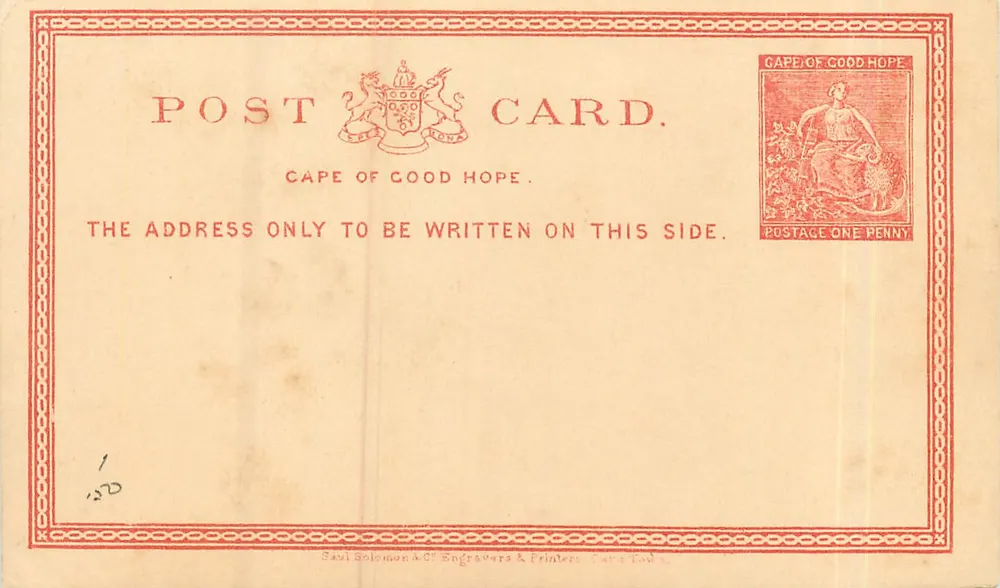 Carte postale de la Cape of Good Hope — éditeur Savi Solomon & Co. — timbre 1 penny - Recto