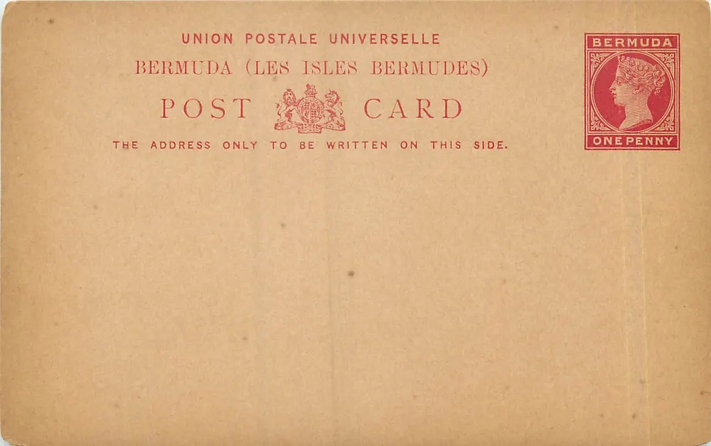 Bermuda — cartão postal de editor desconhecido — selo de 1 penny - Frente