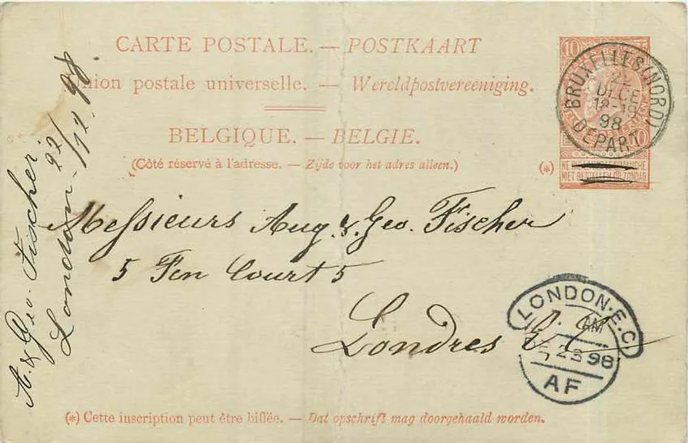 Bruxelles — Décembre 1898 — Union postale universelle, éditeur inconnu - Recto