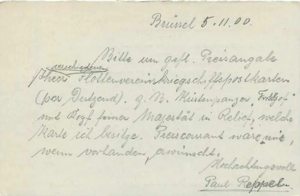 Bays - Nuremberg - Carte postale avec réponse payée, édition universelle belge, datée 7-11-1900 - Verso