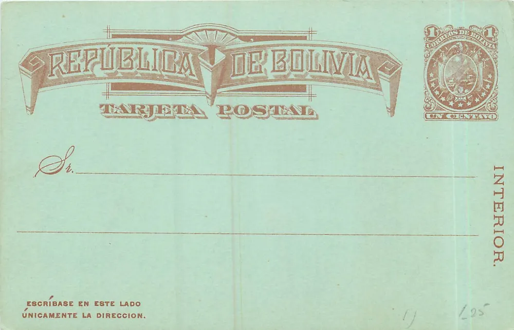 République de Bolivie — Tarjeta Postal — 1 centavo - Recto
