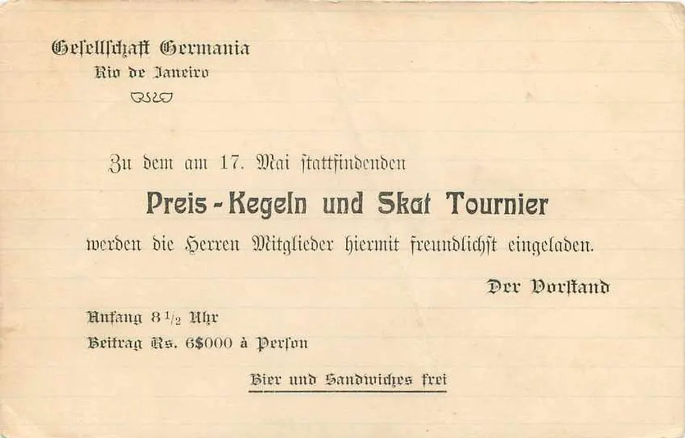 Rio de Janeiro — Torneio de Kegeln e Skat — Gesellschaft Germania - Verso