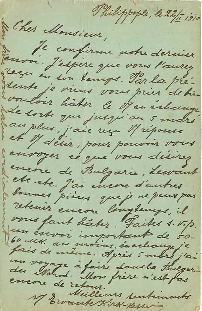 Philippopole — Correspondência comercial — Kirk-Kesselian Frères, Bulgária - Verso
