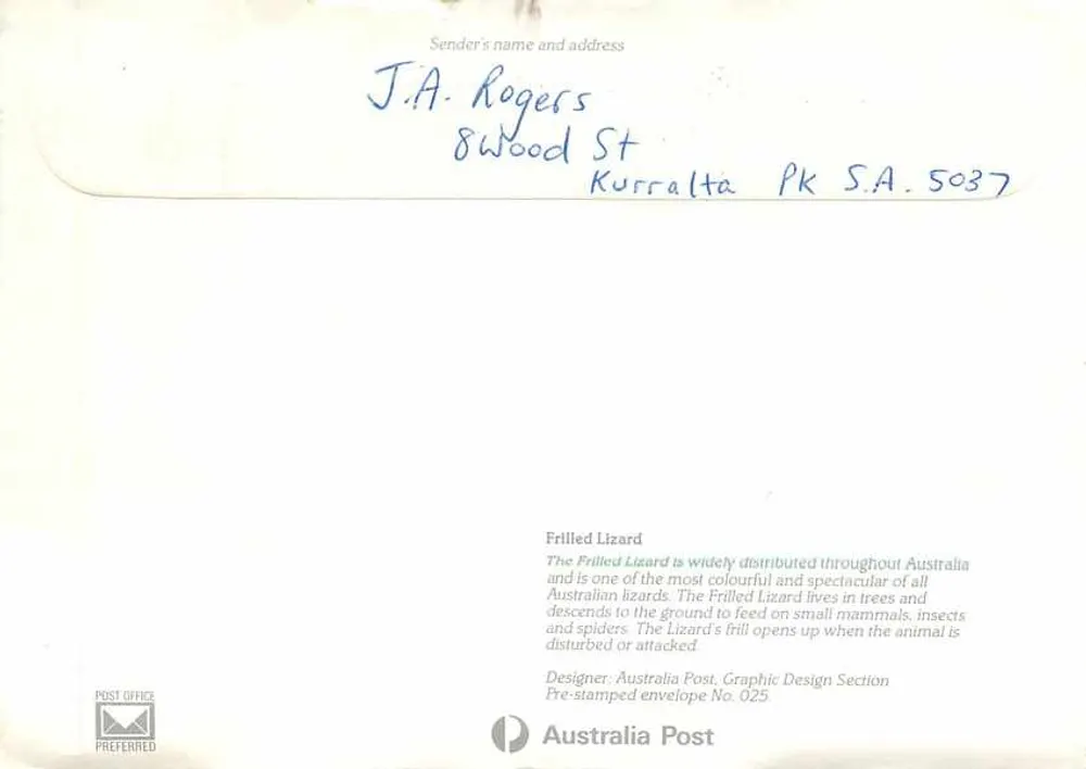 Gebloemde slang — Vooraf gestempelde envelop van Australia Post — Australia Post - Achterkant