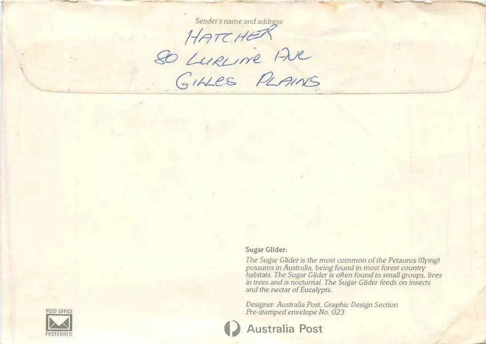 Sugar Glider — Australia Post — Pre-stamped envelope No. 023 - Back