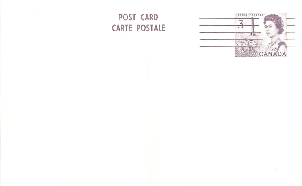 Canadá — cartão postal vazio com carimbo de 3 centavos representando a rainha Elizabeth II - Frente