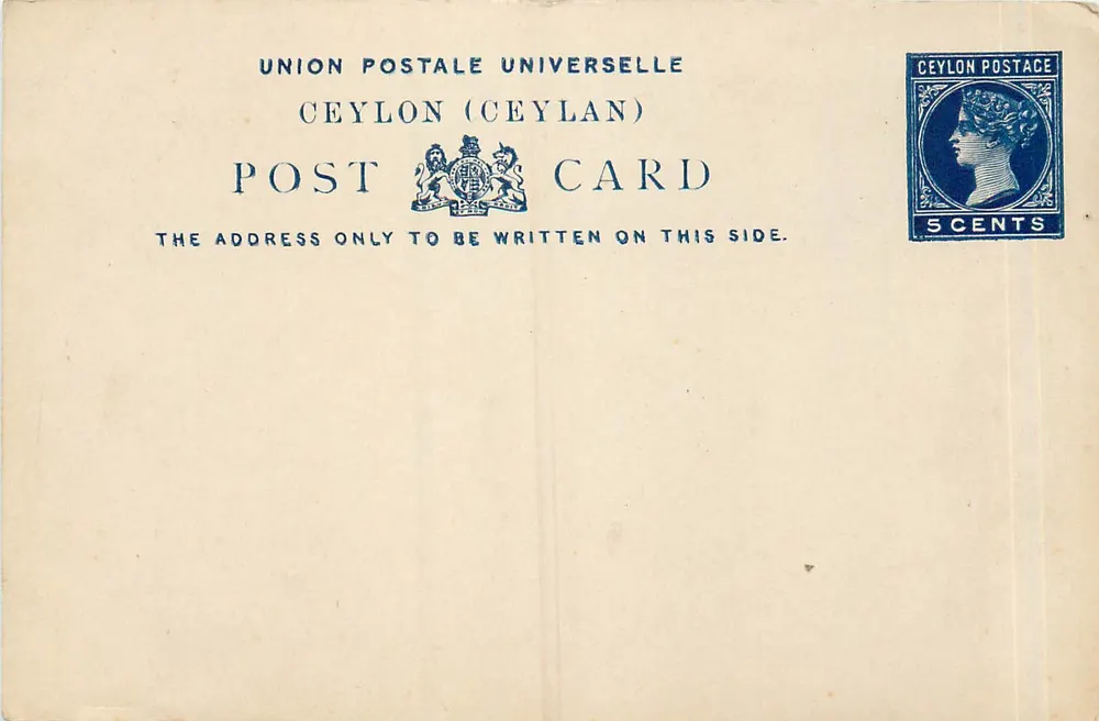 Ceylan (Sri Lanka) — carta postal universal — editor Ceylon Postage - Frente
