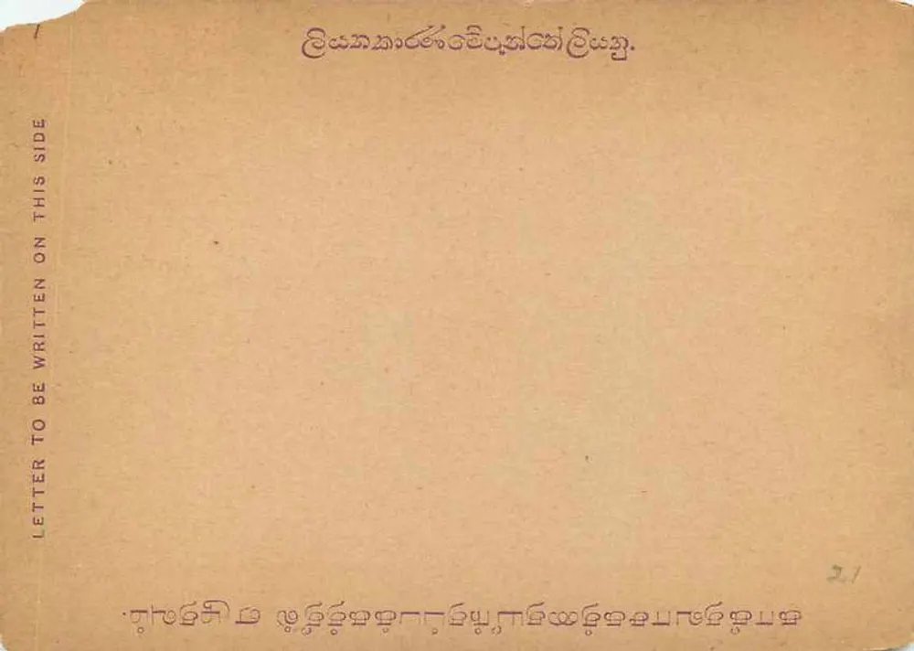 Ceylan — Carte postal — Editor desconhecido, n° 4001 - Verso