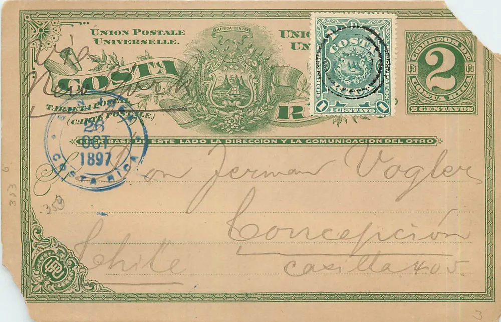 Costa Rica — Ansichtskarte der Universal Postal Union — veröffentlicht von Correos de Costa Rica - Vorderseite