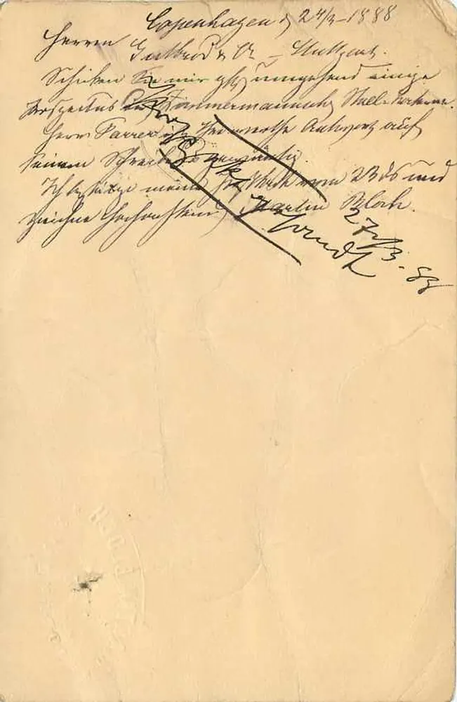 Carta postal da Dinamarca — Verdenspostforeningen — datada 27/4/1888 - Verso