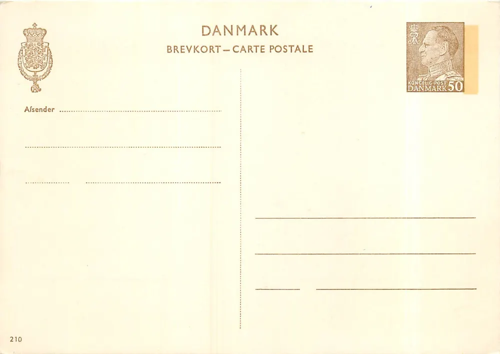 Carta postal dinamarquesa — editor Danmark, n° 210 - Frente