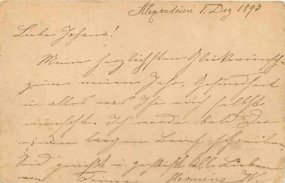 Antieke ansichtkaart uit Egypte — Universele Postunie — bestemd voor Fraulein Yahana Lanz in Frauenstein — gedateerd 1 december 1894 - Achterkant