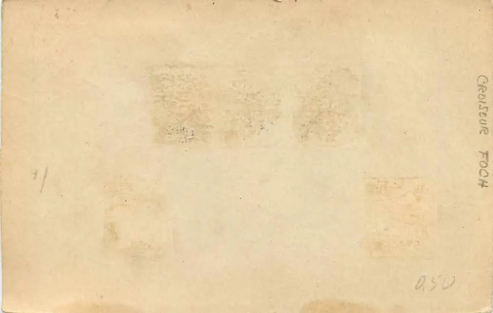 Carte postale expédiée de France — Jean Charcot — Société des œuvres de mer — timbres 30c et 10c — destinataire à Philadelphie, PA - Verso