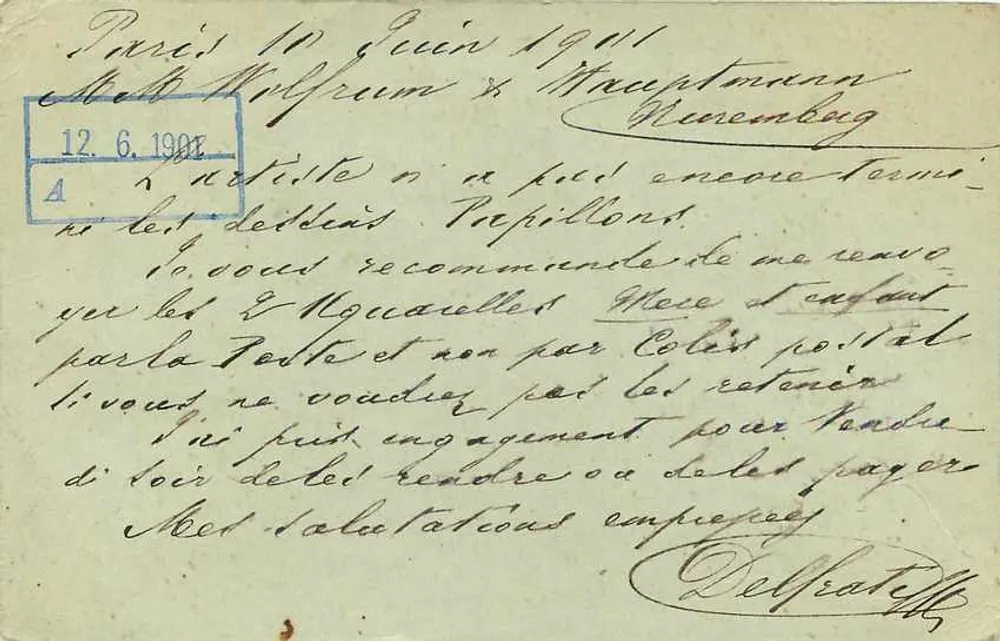 Paris — postcard addressed to Nuremberg — unknown publisher, no. 115 - Back