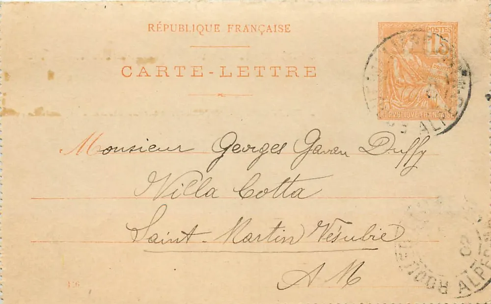Saint-Martin-Vésubie — carte-lettre à Georges Gavan Duffy — éditeur non visible - Vorderseite
