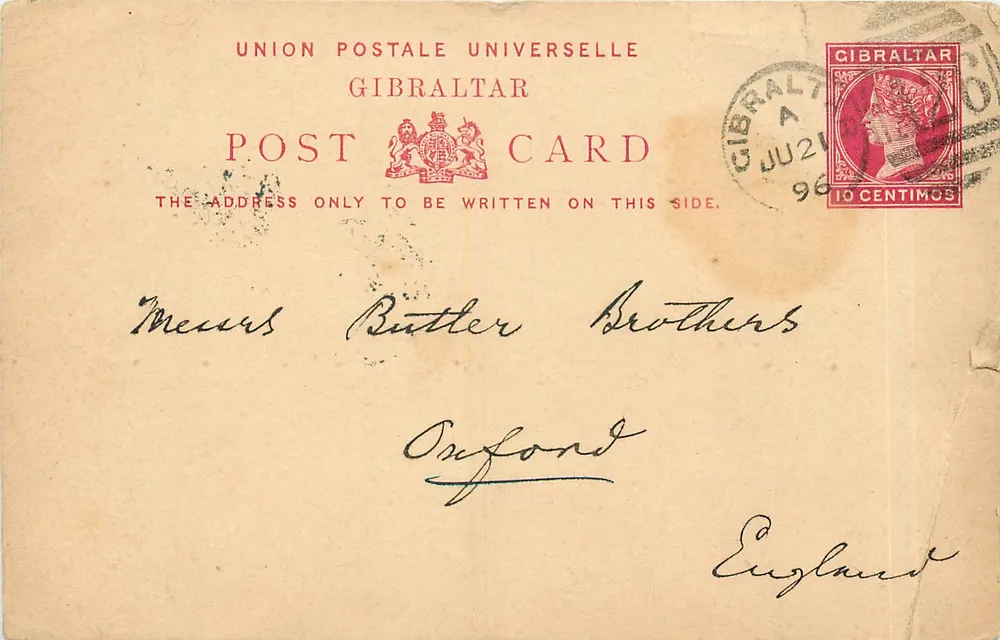 Gibraltar — Carte postale de l'Union Postale Universelle — éditeur GIBRALTAR - Recto