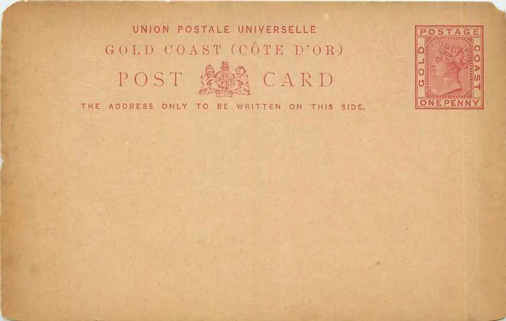 Carta postal da Gold Coast (Côte d'Or) — Union Postale Universelle — selo de 1 penny - Frente