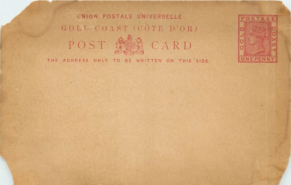 Carta postal da Gold Coast (Côte d'Or) — União Postal Universal — selo de 1 penny - Frente