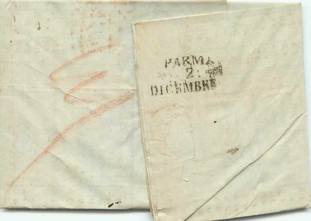 Parma — lettre à l'attention de Sig. Gio Franco Bo — cachet postal 'VITTIÈSE' et date de Parma, 2 décembre - Verso