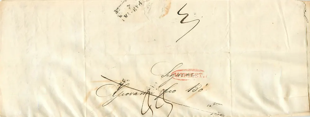 Carte postale de Parme — signature 'Giovanni Leo 186' — cachet 'Schenker' — verso : 'Parmal' - Recto