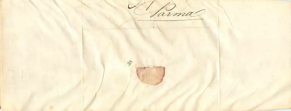 Carte postale de Parme — signature 'Giovanni Leo 186' — cachet 'Schenker' — verso : 'Parmal' - Verso