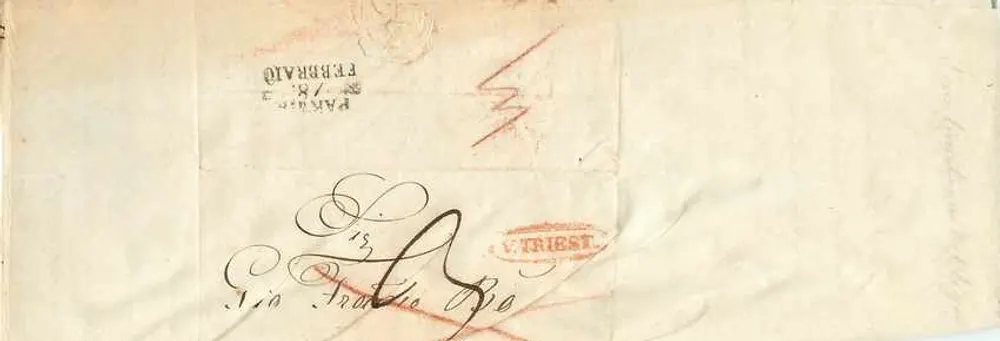 Parma — Lettre à Trieste — cachet postal et timbre - Verso