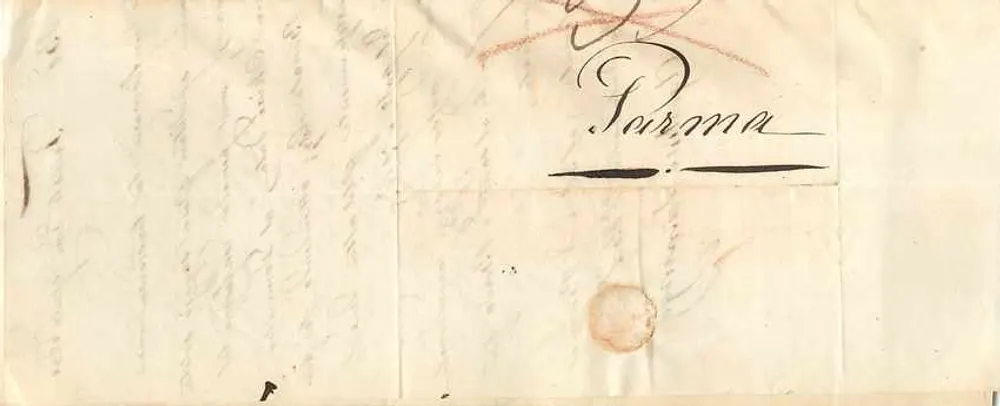 Parma — correspondência manuscrita — editor desconhecido - Verso
