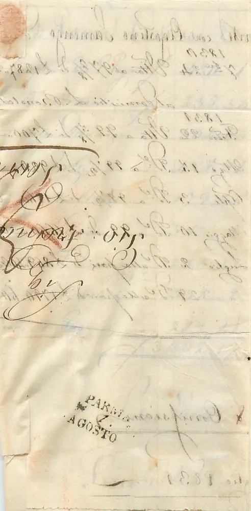 मनुष्य द्वारा लिखी गई पोस्टकार्ड — परिवार के बीच संग्रह — पार्मा, अगस्त 1881 - आगे