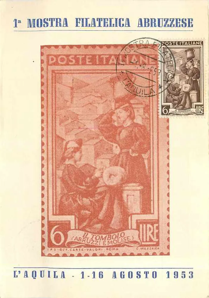 1st Abruzzese Philatelic Exhibition — L'Aquila — edition by CIRCOLO FILATELICO L'AQUILA - Front