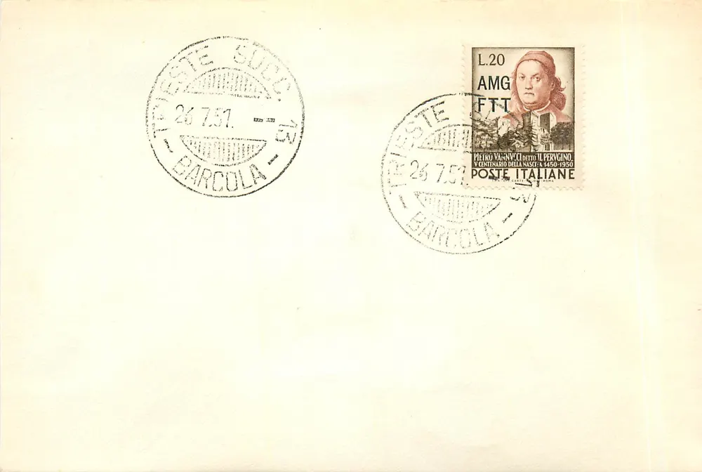 Barcola — Gedenzoll von Pietro Vannucci genannt Perugino — 26. Juli 1951 - Vorderseite