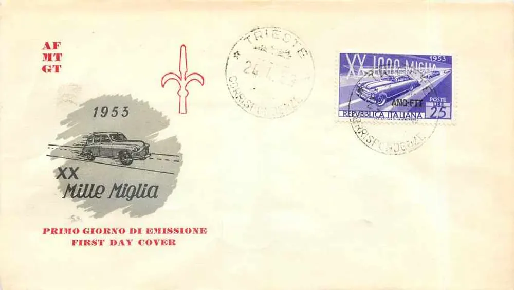 Triest — Erster Tag der Ausgabe der XX Mille Miglia — 1953 — Verlag AFMT GT - Vorderseite