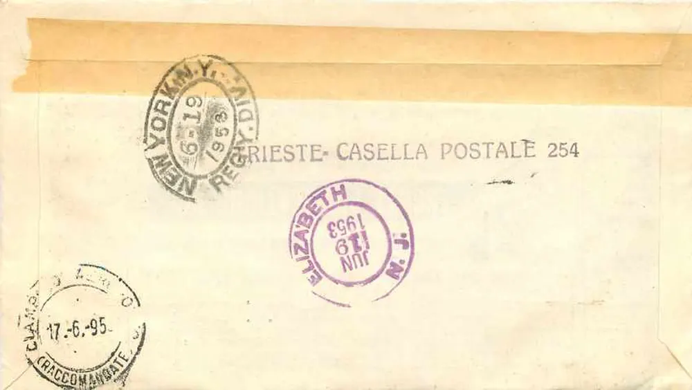 Triest - Ausgabe der italienischen Republik-Stempel — Ersttag — Verlag AMC-FTT, Seriennummer 4470 - Rückseite