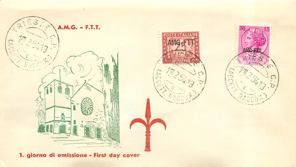 Kirche von Trieste — Erster Tag der Ausgabe — A.M.G. - F.T.T. - Vorderseite