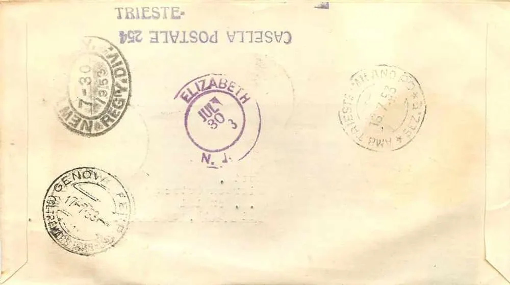 Trieste - Erster Tag der Ausgabe - italienische Landwirtschaftsstempel 1953 — Verlag E.A. Roma, Seriennummer 53 - Rückseite
