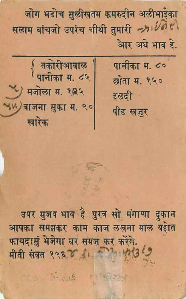 Kamroodin Allibhoy — Cocoanut Merchant, Foordia Broach — éditeur non visible - Verso