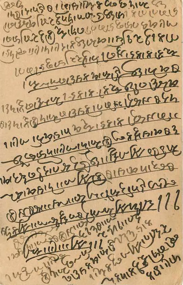Pássaro em galho florido — carta postal indiana — editor não identificado - Verso