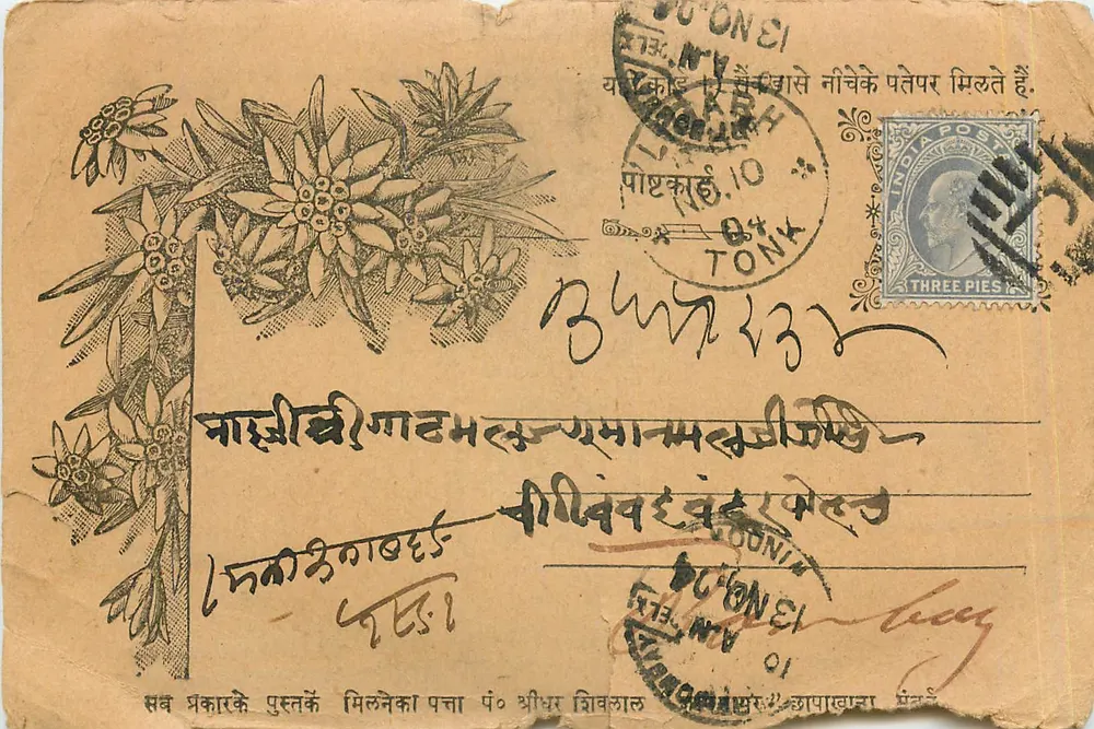 एडेलवेईस के फूल — भारतीय पोस्टकार्ड — छापकर्ता अज्ञात - आगे