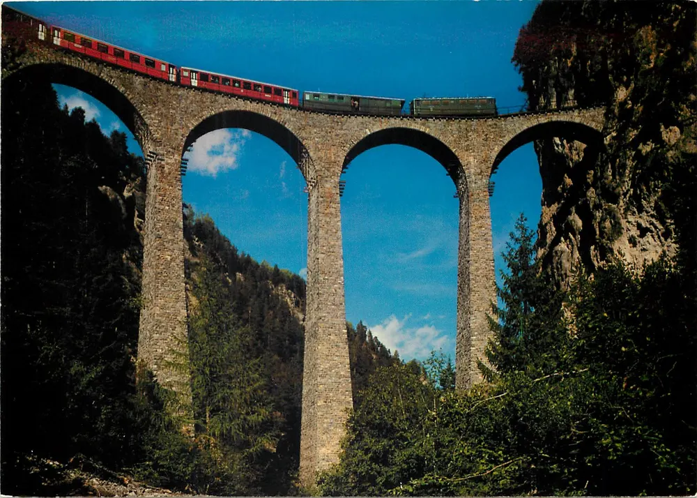 Viaduc du Rhätische Bahn — Filisur — Photo et Verlag St. Moritz, n° 158 - Recto