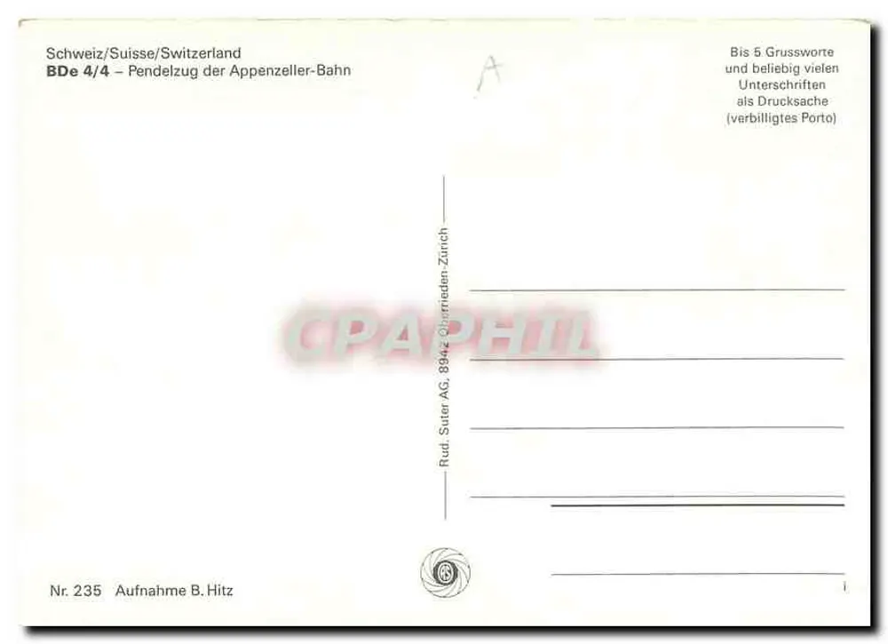 Pendelzug der Appenzeller-Bahn — Zwitserland — Rud. Suter AG, Olten, n° 235 - Achterkant