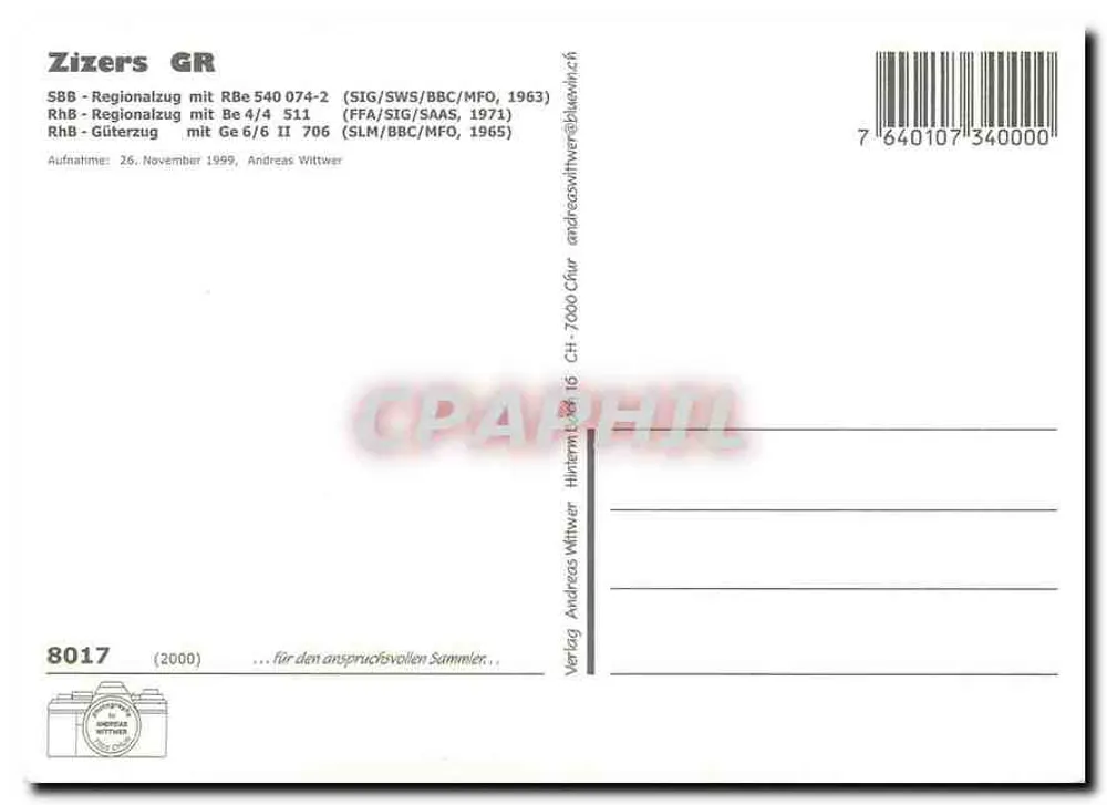 Zizers GR — trens nevados — Andreas Wittwer - Verso