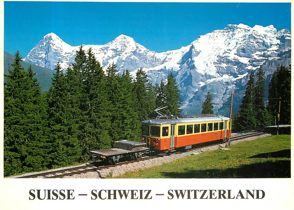Train dans les montagnes suisses — Mürren, Berner Oberland — Globetrotter GmbH, 8000 Luzern - Recto