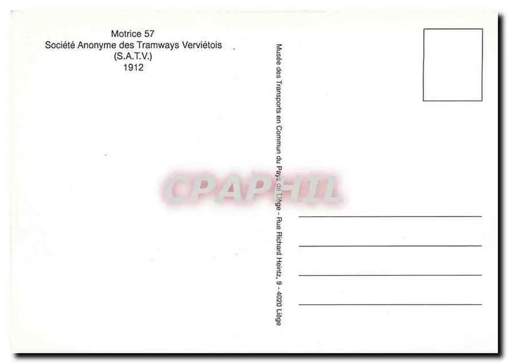 Tramway n°57 — Verviers — Société Anonyme des Tramways Verviétois (S.A.T.V.) - Verso