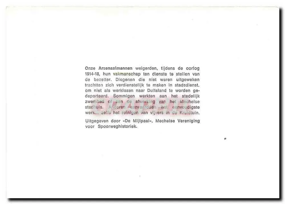 Grupo de operários da cidade de Mechelen — 1914-1918 — editado por 'De Mijlpaal' - Verso