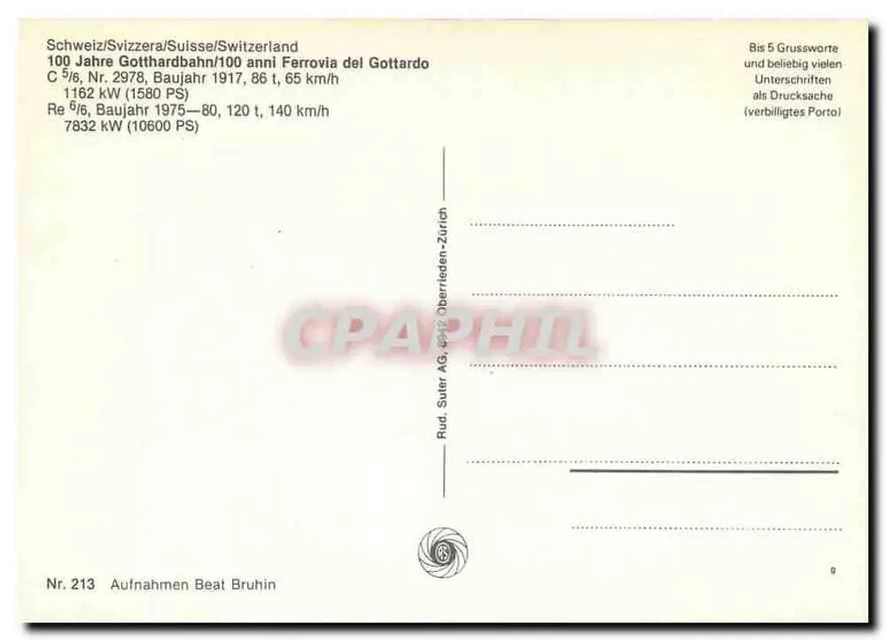 Gotthardbahn — 100 lat 1882-1982 — Rud. Suter AG, Oberrieden-Zurich - Rewers