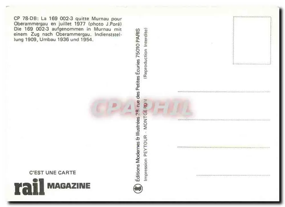 Treno elettrico 169002-3 — partenza da Murnau — Edizioni Moderne & Illustrées - Verso