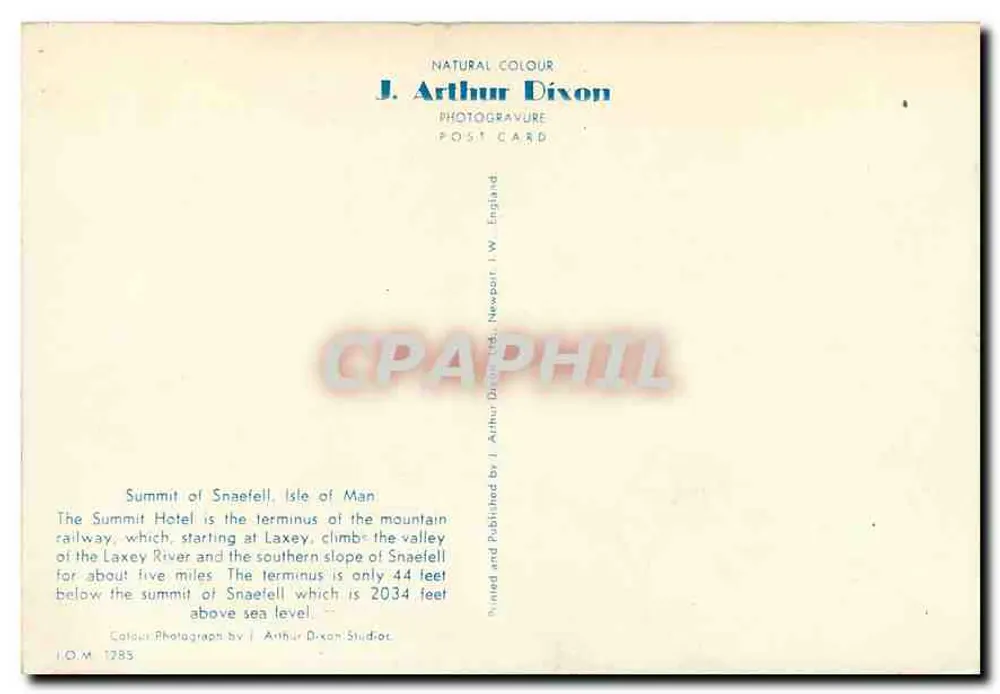 Gipfel von Snaefell — Seilbahnstation — J. Arthur Dixon - Rückseite