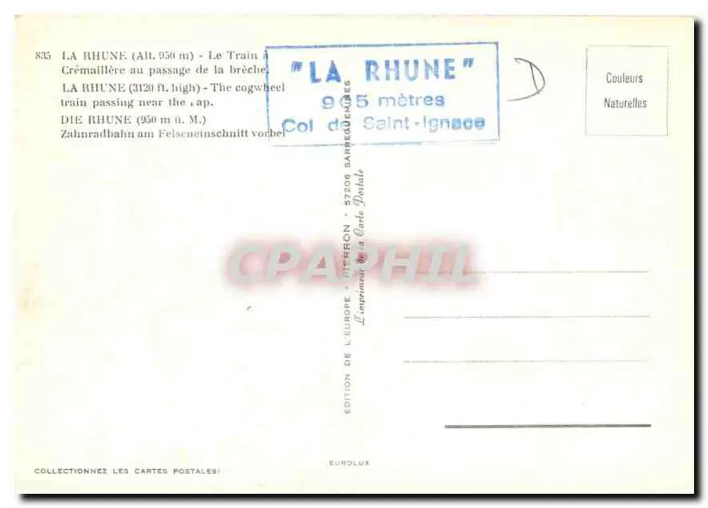 La Rhune — Le train à crémaillère au passage de la brèche — Édition de l'Europe, n°835 - Verso