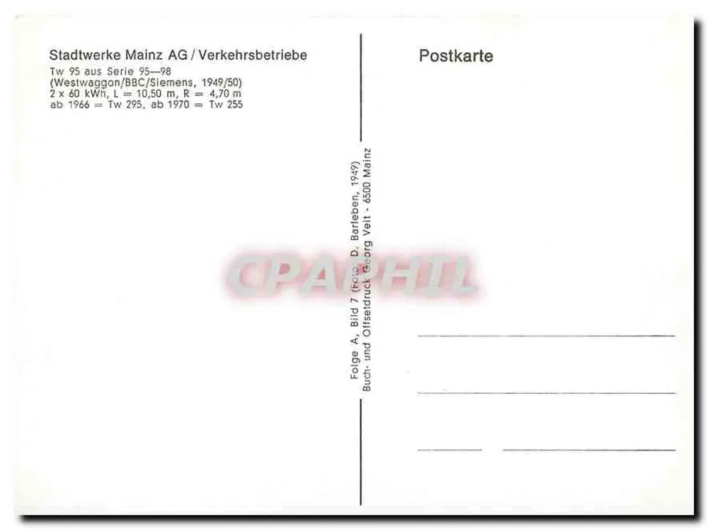 Tramway de Mainz — Tw 95, série 95-98 — Stadswerke Mainz AG - Verso