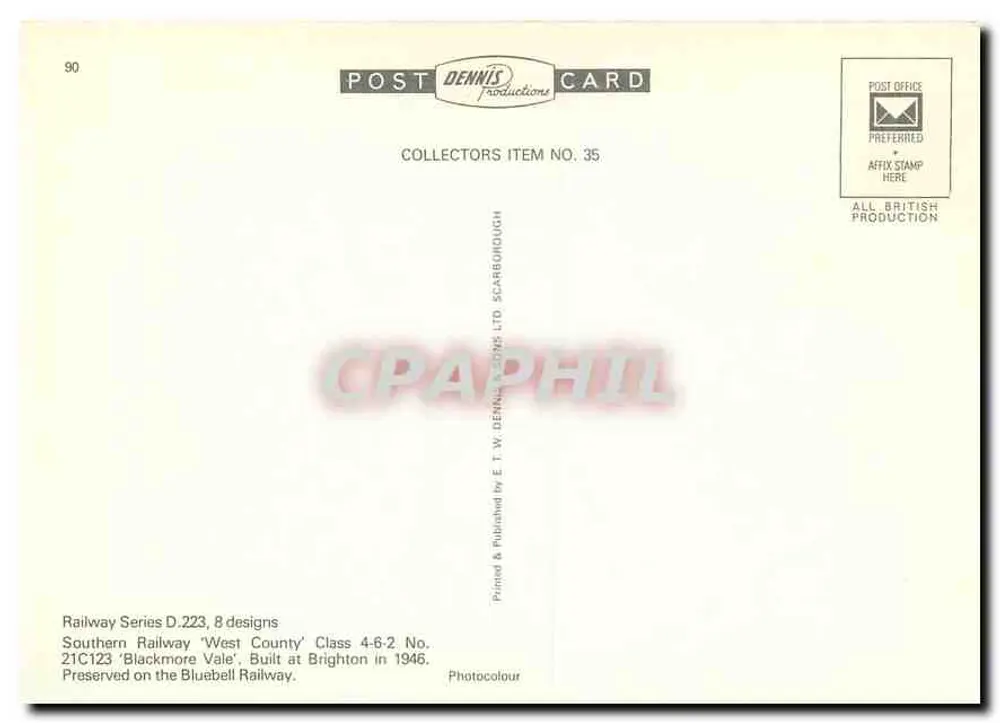 21C123 'Blackmore Vale' — 남부 철도 'West County' 4-6-2형 — E. T. W. Dennis & Sons Ltd. - 뒷면